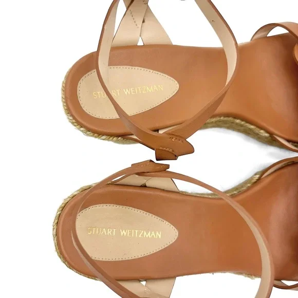 Stuart Weitzman Tan Braida Max Leather Espadrille Wedge Sandals Women's Size 9.5 - Picture 7 of 9